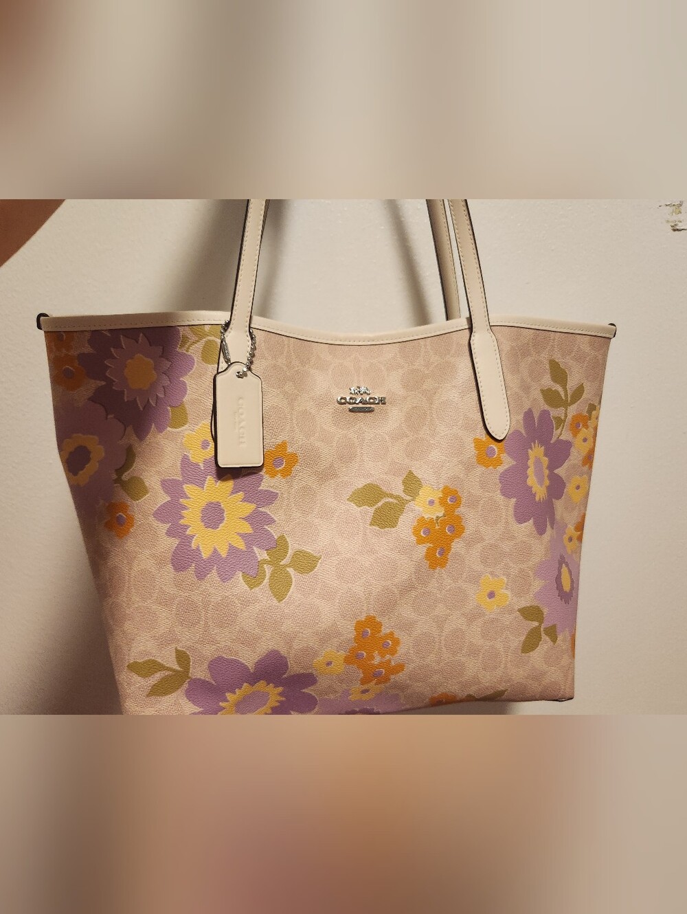 Coach Floral Tote in Beige, Purple and Yellow